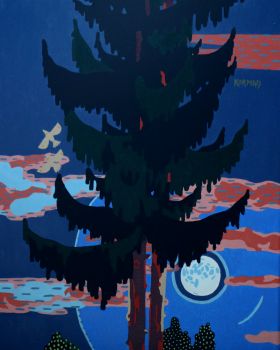 Michal Korman: Consolations: #5/ L'envol des tourterelles ( the full-moon in summer ), oil on canvas, 41x33cm, Paris 2020