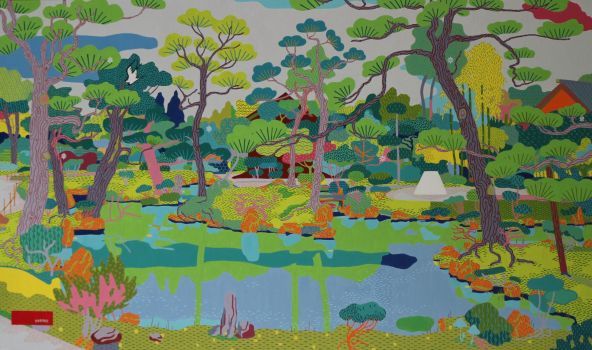 Michal Korman: A Garden (Early Spring Wind, Sun, Snowflakes), oil on canvas 97x162 cm, Paris 2021